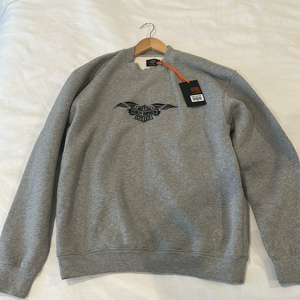 Harley Davidson - Silverwing Grey Embroidered Crewneck Heavy Sweatshirt XSMALL